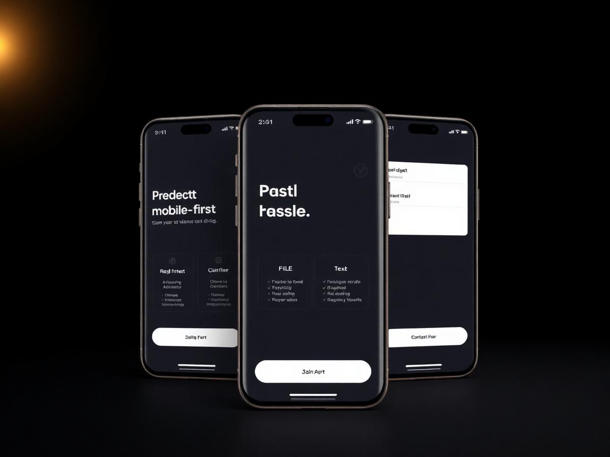 Mobile-first landing page design shown across three phones